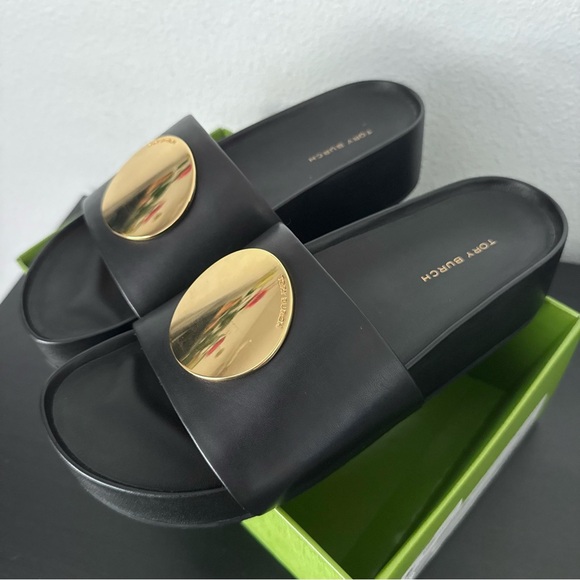 Tory Burch Shoes - NEW Tory Burch Patos Platform Black Leather Slide Sandal